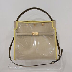*Authentic* Tory Burch Lee Radziwill Raincoat Double Satchel Bag - Beige/Yellow